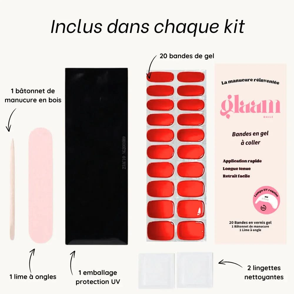 autocollants pour ongles en gel rouge effet chromé