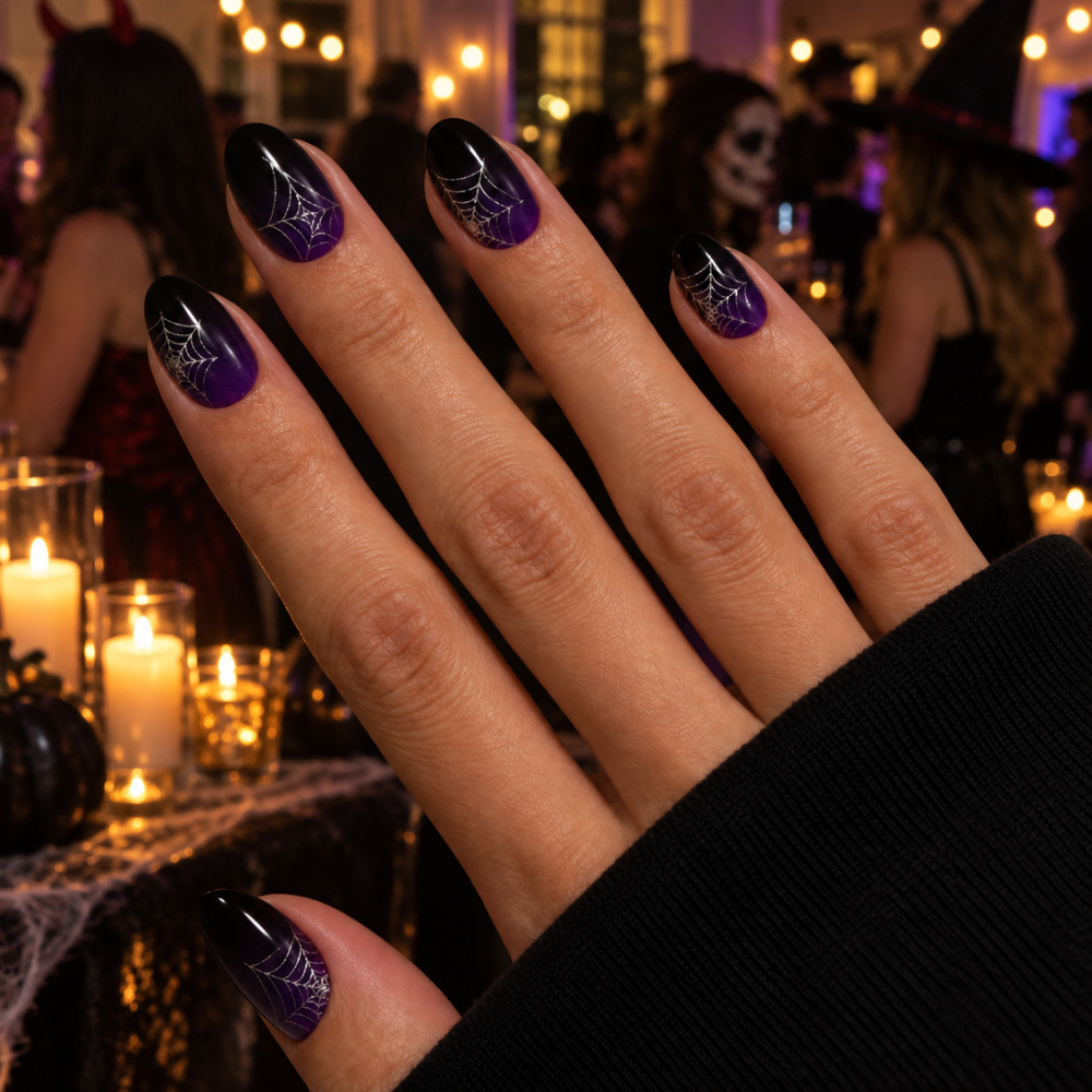Manucure violette nail art Halloween