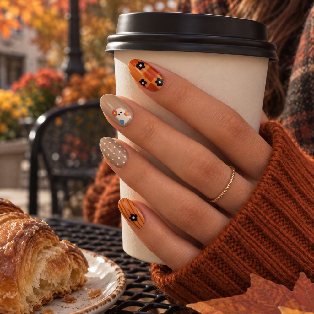 Manucure orange beige Halloween