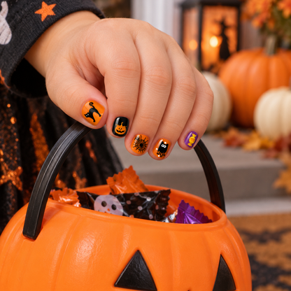 Sticker ongle enfant orange noir Halloween