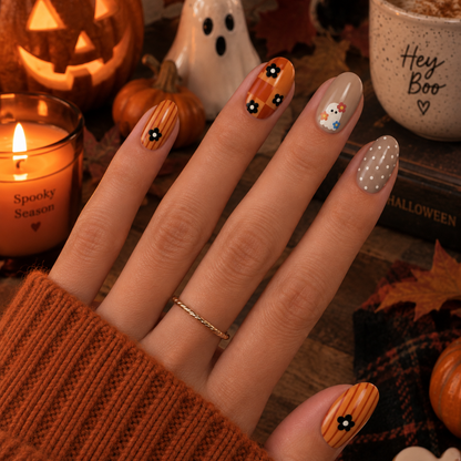 Ongles en gel orange beige nail art