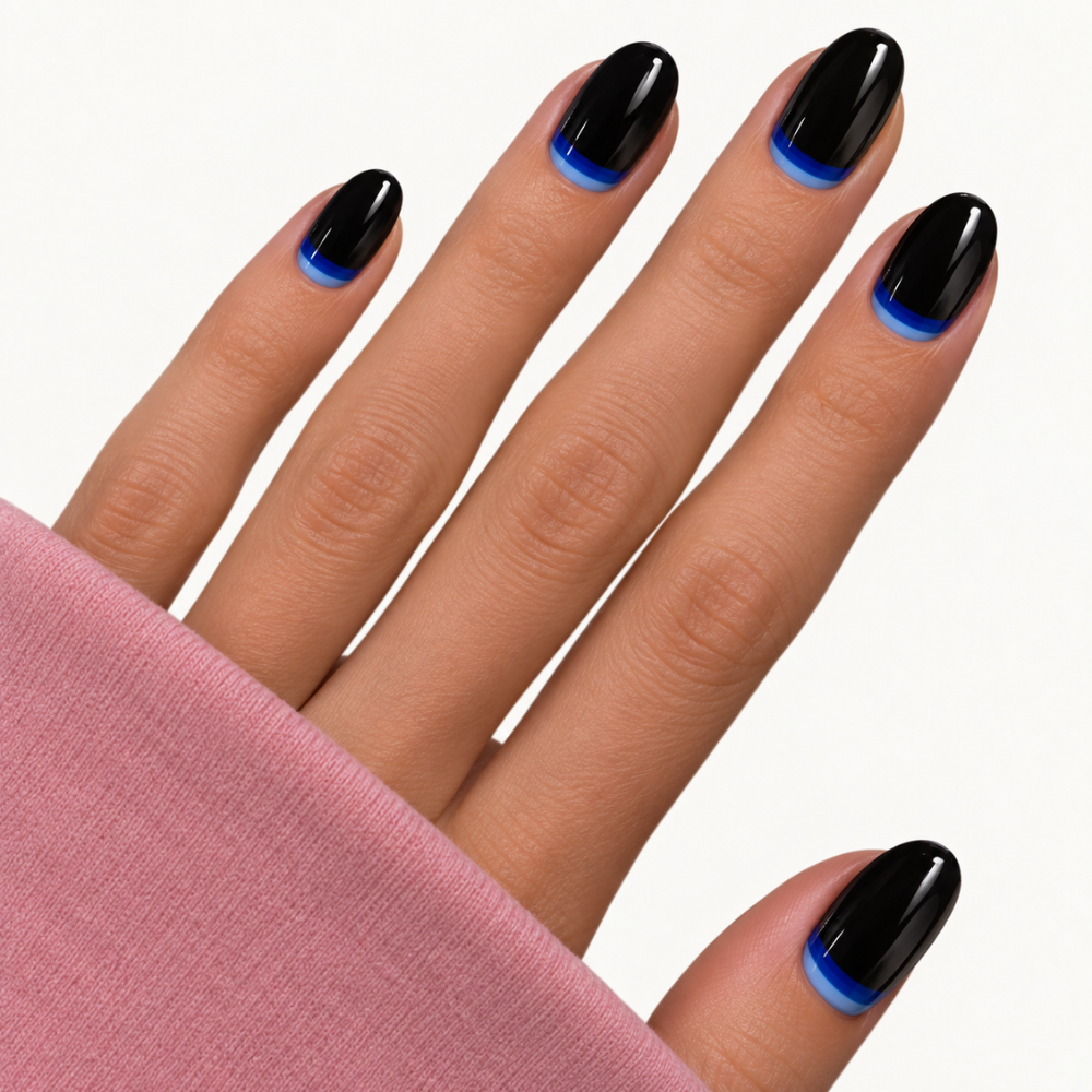 Autocollant ongles gel noir bleu