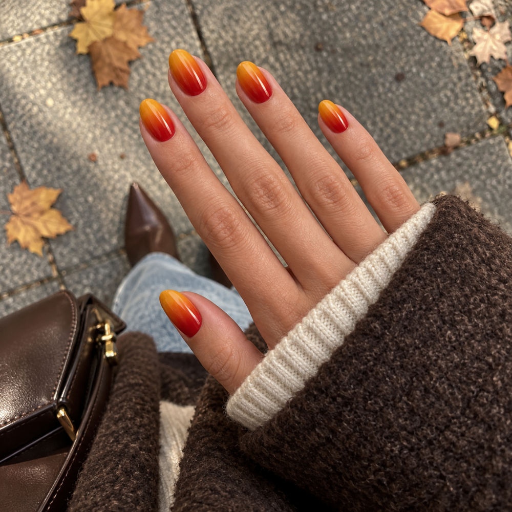 Ongles en gel rouge orange ombré