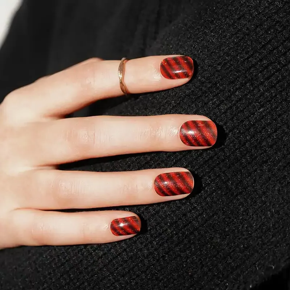 Sticker gel rouge noir pailleté